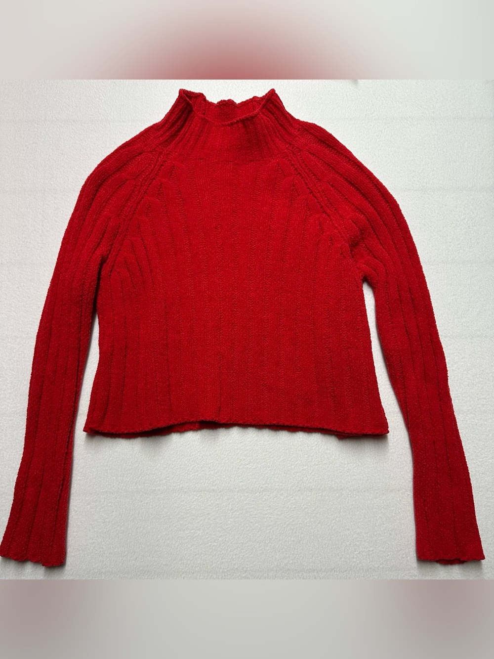 American Eagle Women’s S Red Chenille Mock Neck Cropped Sweater Cozy Ribbed
